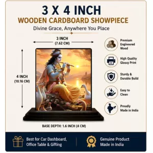 Car Dashboard Lord Tirupati And Mata LakshmiMa Wooden Photo Stand  3x4 Inches, Compact & Stylish Spiritual Display For Car, Home & Office (Pack Of 1) (F49756)
