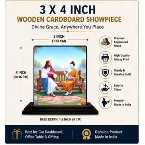 Car Dashboard JIshu And Goutam Buddha Wooden Photo Stand  3x4 Inches, Compact & Stylish Spiritual Display For Car, Home & Office (Pack Of 1) (F49760)