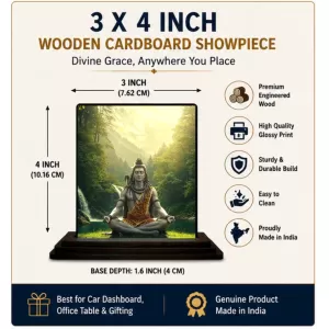 Car Dashboard Shiva Wooden Photo Stand  3x4 Inches, Compact & Stylish Spiritual Display For Car, Home & Office (Pack Of 1) (F49768)