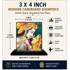 Car Dashboard Shree Krishna Wooden Photo Stand  3x4 Inches, Compact & Stylish Spiritual Display For Car, Home & Office (Pack Of 1) (F49783)