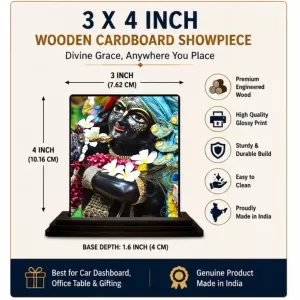Car Dashboard Shree Krishna Wooden Photo Stand  3x4 Inches, Compact & Stylish Spiritual Display For Car, Home & Office (Pack Of 1) (F49784)
