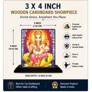 Car Dashboard Lord Ganesha Wooden Photo Stand  3x4 Inches, Compact & Stylish Spiritual Display For Car, Home & Office (Pack Of 1) (F49785)