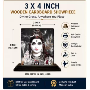 Car Dashboard Lord Shiva Wooden Photo Stand 3x4 Inches, Compact & Stylish Spiritual Display For Car, Home & Office (Pack Of 1) (F49796) Car Dashboard Lord Shiva Wooden Photo Stand 3x4 Inches, Compact & Stylish Spiritual Display For Car, Home & Office (Pack Of 1) (F49796)