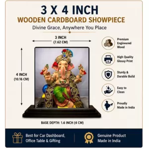 Car Dashboard Lord Ganesha Wooden Photo Stand  3x4 Inches, Compact & Stylish Spiritual Display For Car, Home & Office (Pack Of 1) (F49801)