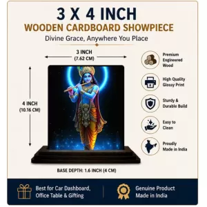 Car Dashboard Lord Krishna Wooden Photo Stand 3x4 Inches, Compact & Stylish Spiritual Display For Car, Home & Office (Pack Of 1) (F49803) Car Dashboard Lord Krishna Wooden Photo Stand 3x4 Inches, Compact & Stylish Spiritual Display For Car, Home & Office (Pack Of 1) (F49803)