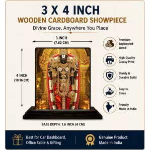 Car Dashboard Venkateswara Wooden Photo Stand  3x4 Inches, Compact & Stylish Spiritual Display For Car, Home & Office (Pack Of 1) (F49806)