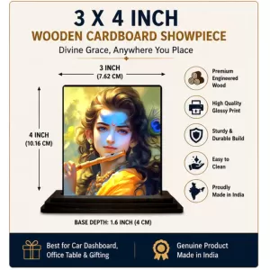 Car Dashboard Lord Shree Krishna Wooden Photo Stand 3x4 Inches, Compact & Stylish Spiritual Display For Car, Home & Office (Pack Of 1) (F49810) Car Dashboard Lord Shree Krishna Wooden Photo Stand 3x4 Inches, Compact & Stylish Spiritual Display For Car, Home & Office (Pack Of 1) (F49810)