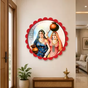 Women With Pots Wall Hanging Photo Frame | 8 Inch Round Floral Design With Golden Hanging Chain | Decorative Religious Wall Decor For Home, Office, Temple & Pooja Room (F21704) Women With Pots Wall Hanging Photo Frame | 8 Inch Round Floral Design With Golden Hanging Chain | Decorative Religious Wall Decor For Home, Office, Temple & Pooja Room (F21704)