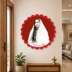 Sarada Devi Wall Hanging Photo Frame | 8 Inch Round Floral Design With Golden Hanging Chain | Decorative Religious Wall Decor For Home, Office, Temple & Pooja Room (F21727)