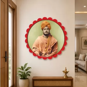 Swami Vivekananda Wall Hanging Photo Frame | 8 Inch Round Floral Design With Golden Hanging Chain | Decorative Religious Wall Decor For Home, Office, Temple & Pooja Room (F21728) Swami Vivekananda Wall Hanging Photo Frame | 8 Inch Round Floral Design With Golden Hanging Chain | Decorative Religious Wall Decor For Home, Office, Temple & Pooja Room (F21728)