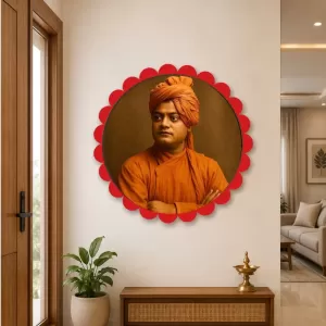 Swami Vivekananda Wall Hanging Photo Frame | 8 Inch Round Floral Design With Golden Hanging Chain | Decorative Religious Wall Decor For Home, Office, Temple & Pooja Room (F21730) Swami Vivekananda Wall Hanging Photo Frame | 8 Inch Round Floral Design With Golden Hanging Chain | Decorative Religious Wall Decor For Home, Office, Temple & Pooja Room (F21730)