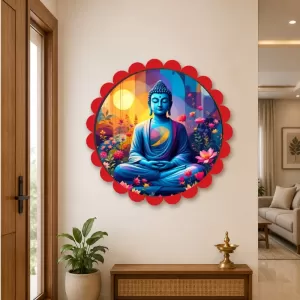Serene Buddha Wall Hanging Photo Frame | 8 Inch Round Floral Design With Golden Hanging Chain | Decorative Religious Wall Decor For Home, Office, Temple & Pooja Room (F21732) Serene Buddha Wall Hanging Photo Frame | 8 Inch Round Floral Design With Golden Hanging Chain | Decorative Religious Wall Decor For Home, Office, Temple & Pooja Room (F21732)
