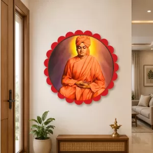 Swami Vivekananda Wall Hanging Photo Frame | 8 Inch Round Floral Design With Golden Hanging Chain | Decorative Religious Wall Decor For Home, Office, Temple & Pooja Room (F21738) Swami Vivekananda Wall Hanging Photo Frame | 8 Inch Round Floral Design With Golden Hanging Chain | Decorative Religious Wall Decor For Home, Office, Temple & Pooja Room (F21738)