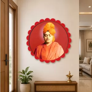 Swami Vivekananda Wall Hanging Photo Frame | 8 Inch Round Floral Design With Golden Hanging Chain | Decorative Religious Wall Decor For Home, Office, Temple & Pooja Room (F21746) Swami Vivekananda Wall Hanging Photo Frame | 8 Inch Round Floral Design With Golden Hanging Chain | Decorative Religious Wall Decor For Home, Office, Temple & Pooja Room (F21746)