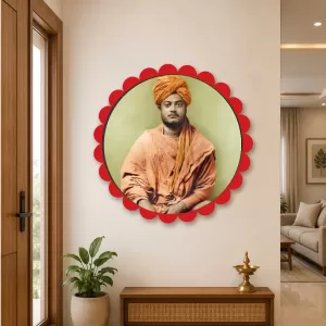 Swami Vivekananda Wall Hanging Photo Frame | 8 Inch Round Floral Design With Golden Hanging Chain | Decorative Religious Wall Decor For Home, Office, Temple & Pooja Room (F21748) Swami Vivekananda Wall Hanging Photo Frame | 8 Inch Round Floral Design With Golden Hanging Chain | Decorative Religious Wall Decor For Home, Office, Temple & Pooja Room (F21748)