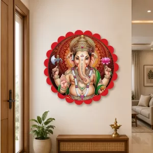 Lord Ganesha Wall Hanging Photo Frame | 8 Inch Round Floral Design With Golden Hanging Chain | Decorative Religious Wall Decor For Home, Office, Temple & Pooja Room (F21757) Lord Ganesha Wall Hanging Photo Frame | 8 Inch Round Floral Design With Golden Hanging Chain | Decorative Religious Wall Decor For Home, Office, Temple & Pooja Room (F21757)