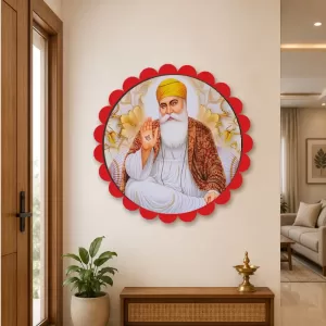 Gurunanak Wall Hanging Photo Frame | 8 Inch Round Floral Design With Golden Hanging Chain | Decorative Religious Wall Decor For Home, Office, Temple & Pooja Room (F21771) Gurunanak Wall Hanging Photo Frame | 8 Inch Round Floral Design With Golden Hanging Chain | Decorative Religious Wall Decor For Home, Office, Temple & Pooja Room (F21771)