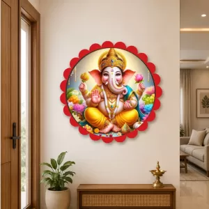Lord Ganesha Wall Hanging Photo Frame | 8 Inch Round Floral Design With Golden Hanging Chain | Decorative Religious Wall Decor For Home, Office, Temple & Pooja Room (F21783) Lord Ganesha Wall Hanging Photo Frame | 8 Inch Round Floral Design With Golden Hanging Chain | Decorative Religious Wall Decor For Home, Office, Temple & Pooja Room (F21783)