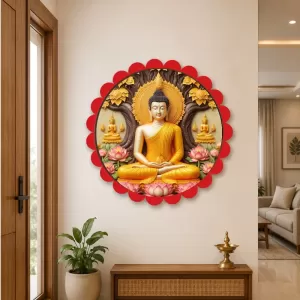 Serene Buddha Wall Hanging Photo Frame | 8 Inch Round Floral Design With Golden Hanging Chain | Decorative Religious Wall Decor For Home, Office, Temple & Pooja Room (F21811) Serene Buddha Wall Hanging Photo Frame | 8 Inch Round Floral Design With Golden Hanging Chain | Decorative Religious Wall Decor For Home, Office, Temple & Pooja Room (F21811)
