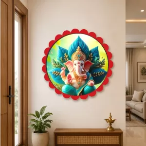 Lord Ganesha Wall Hanging Photo Frame | 8 Inch Round Floral Design With Golden Hanging Chain | Decorative Religious Wall Decor For Home, Office, Temple & Pooja Room (F21830) Lord Ganesha Wall Hanging Photo Frame | 8 Inch Round Floral Design With Golden Hanging Chain | Decorative Religious Wall Decor For Home, Office, Temple & Pooja Room (F21830)