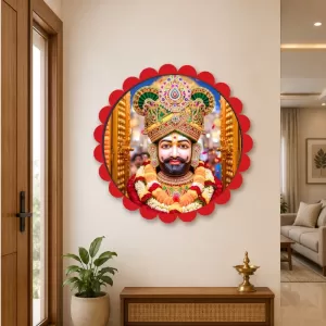 Khatu Shyam Wall Hanging Photo Frame | 8 Inch Round Floral Design With Golden Hanging Chain | Decorative Religious Wall Decor For Home, Office, Temple & Pooja Room (F21836) Khatu Shyam Wall Hanging Photo Frame | 8 Inch Round Floral Design With Golden Hanging Chain | Decorative Religious Wall Decor For Home, Office, Temple & Pooja Room (F21836)