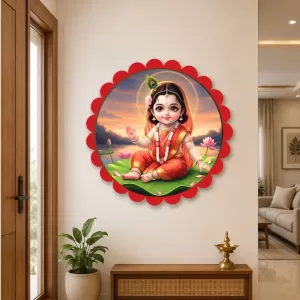 Goddess Radha Wall Hanging Photo Frame | 8 Inch Round Floral Design With Golden Hanging Chain | Decorative Religious Wall Decor For Home, Office, Temple & Pooja Room (F21856) Goddess Radha Wall Hanging Photo Frame | 8 Inch Round Floral Design With Golden Hanging Chain | Decorative Religious Wall Decor For Home, Office, Temple & Pooja Room (F21856)
