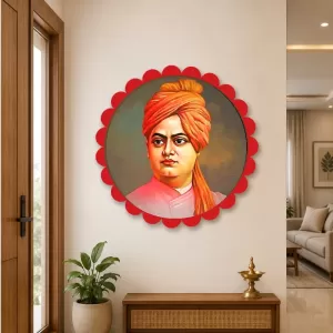 Swami Vivekananda Wall Hanging Photo Frame | 8 Inch Round Floral Design With Golden Hanging Chain | Decorative Religious Wall Decor For Home, Office, Temple & Pooja Room (F21877) Swami Vivekananda Wall Hanging Photo Frame | 8 Inch Round Floral Design With Golden Hanging Chain | Decorative Religious Wall Decor For Home, Office, Temple & Pooja Room (F21877)