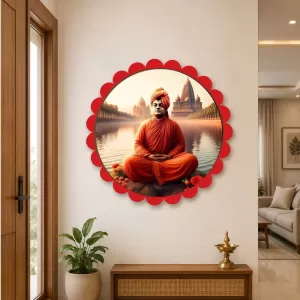 Swami Vivekananda Wall Hanging Photo Frame | 8 Inch Round Floral Design With Golden Hanging Chain | Decorative Religious Wall Decor For Home, Office, Temple & Pooja Room (F21879) Swami Vivekananda Wall Hanging Photo Frame | 8 Inch Round Floral Design With Golden Hanging Chain | Decorative Religious Wall Decor For Home, Office, Temple & Pooja Room (F21879)