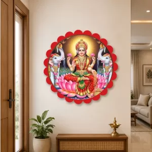 Goddess Lakshmi Wall Hanging Photo Frame | 8 Inch Round Floral Design With Golden Hanging Chain | Decorative Religious Wall Decor For Home, Office, Temple & Pooja Room (F21888) Goddess Lakshmi Wall Hanging Photo Frame | 8 Inch Round Floral Design With Golden Hanging Chain | Decorative Religious Wall Decor For Home, Office, Temple & Pooja Room (F21888)
