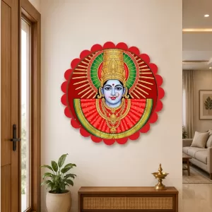 Renuka Mata Wall Hanging Photo Frame | 8 Inch Round Floral Design With Golden Hanging Chain | Decorative Religious Wall Decor For Home, Office, Temple & Pooja Room (F21946)