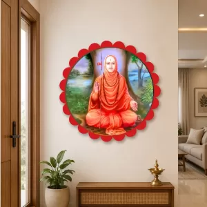 Shree Swami Samarth Maharaj Wall Hanging Photo Frame | 8 Inch Round Floral Design With Golden Hanging Chain | Decorative Religious Wall Decor For Home, Office, Temple & Pooja Room (F21995)