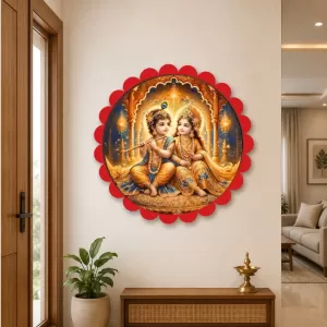 Radha Krishna Wall Hanging Photo Frame | 8 Inch Round Floral Design With Golden Hanging Chain | Decorative Religious Wall Decor For Home, Office, Temple & Pooja Room (F22008) Radha Krishna Wall Hanging Photo Frame | 8 Inch Round Floral Design With Golden Hanging Chain | Decorative Religious Wall Decor For Home, Office, Temple & Pooja Room (F22008)