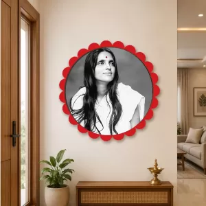 Anandamayi Maa Wall Hanging Photo Frame | 8 Inch Round Floral Design With Golden Hanging Chain | Decorative Religious Wall Decor For Home, Office, Temple & Pooja Room (F22012)