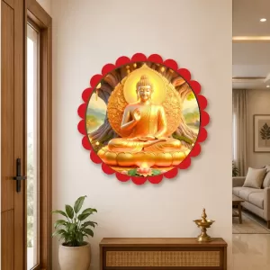 Serene Buddha Wall Hanging Photo Frame | 8 Inch Round Floral Design With Golden Hanging Chain | Decorative Religious Wall Decor For Home, Office, Temple & Pooja Room (F22016) Serene Buddha Wall Hanging Photo Frame | 8 Inch Round Floral Design With Golden Hanging Chain | Decorative Religious Wall Decor For Home, Office, Temple & Pooja Room (F22016)