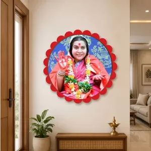 Shri Mataji Nirmala Devi Wall Hanging Photo Frame | 8 Inch Round Floral Design With Golden Hanging Chain | Decorative Religious Wall Decor For Home, Office, Temple & Pooja Room (F22022) Shri Mataji Nirmala Devi Wall Hanging Photo Frame | 8 Inch Round Floral Design With Golden Hanging Chain | Decorative Religious Wall Decor For Home, Office, Temple & Pooja Room (F22022)