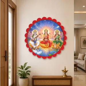 Lakshmi And Saraswathi And Parvathi Wall Hanging Photo Frame | 8 Inch Round Floral Design With Golden Hanging Chain | Decorative Religious Wall Decor For Home, Office, Temple & Pooja Room (F22038) Lakshmi And Saraswathi And Parvathi Wall Hanging Photo Frame | 8 Inch Round Floral Design With Golden Hanging Chain | Decorative Religious Wall Decor For Home, Office, Temple & Pooja Room (F22038)