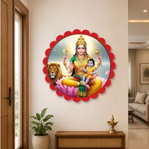 Skandamata Wall Hanging Photo Frame | 8 Inch Round Floral Design With Golden Hanging Chain | Decorative Religious Wall Decor For Home, Office, Temple & Pooja Room (F22046)