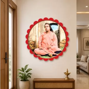 Paramahamsa Yoganananda Wall Hanging Photo Frame | 8 Inch Round Floral Design With Golden Hanging Chain | Decorative Religious Wall Decor For Home, Office, Temple & Pooja Room (F22074) Paramahamsa Yoganananda Wall Hanging Photo Frame | 8 Inch Round Floral Design With Golden Hanging Chain | Decorative Religious Wall Decor For Home, Office, Temple & Pooja Room (F22074)