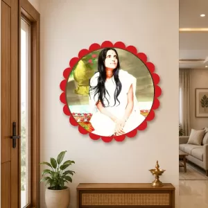 Anandamayi Maa Wall Hanging Photo Frame | 8 Inch Round Floral Design With Golden Hanging Chain | Decorative Religious Wall Decor For Home, Office, Temple & Pooja Room (F22076) Anandamayi Maa Wall Hanging Photo Frame | 8 Inch Round Floral Design With Golden Hanging Chain | Decorative Religious Wall Decor For Home, Office, Temple & Pooja Room (F22076)