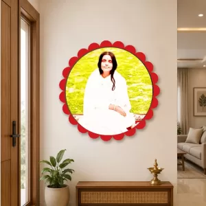 Anandamayi Maa Wall Hanging Photo Frame | 8 Inch Round Floral Design With Golden Hanging Chain | Decorative Religious Wall Decor For Home, Office, Temple & Pooja Room (F22077)