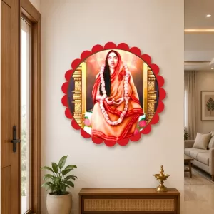 Sarada Matha Wall Hanging Photo Frame | 8 Inch Round Floral Design With Golden Hanging Chain | Decorative Religious Wall Decor For Home, Office, Temple & Pooja Room (F22078)