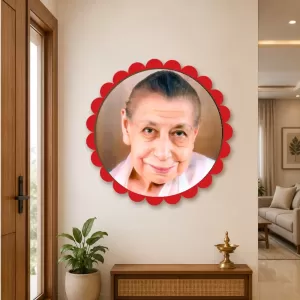 Mirra Alfassa Wall Hanging Photo Frame | 8 Inch Round Floral Design With Golden Hanging Chain | Decorative Religious Wall Decor For Home, Office, Temple & Pooja Room (F22085) Mirra Alfassa Wall Hanging Photo Frame | 8 Inch Round Floral Design With Golden Hanging Chain | Decorative Religious Wall Decor For Home, Office, Temple & Pooja Room (F22085)