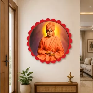 Swami Vivekananda Wall Hanging Photo Frame | 8 Inch Round Floral Design With Golden Hanging Chain | Decorative Religious Wall Decor For Home, Office, Temple & Pooja Room (F22087) Swami Vivekananda Wall Hanging Photo Frame | 8 Inch Round Floral Design With Golden Hanging Chain | Decorative Religious Wall Decor For Home, Office, Temple & Pooja Room (F22087)