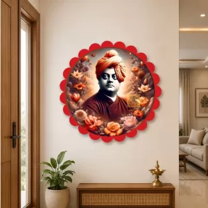 Swami Vivekananda Wall Hanging Photo Frame | 8 Inch Round Floral Design With Golden Hanging Chain | Decorative Religious Wall Decor For Home, Office, Temple & Pooja Room (F22122) Swami Vivekananda Wall Hanging Photo Frame | 8 Inch Round Floral Design With Golden Hanging Chain | Decorative Religious Wall Decor For Home, Office, Temple & Pooja Room (F22122)