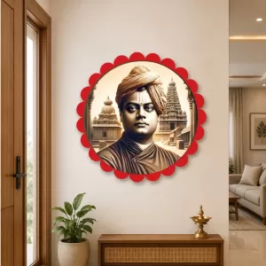 Swami Vivekananda Wall Hanging Photo Frame | 8 Inch Round Floral Design With Golden Hanging Chain | Decorative Religious Wall Decor For Home, Office, Temple & Pooja Room (F22125) Swami Vivekananda Wall Hanging Photo Frame | 8 Inch Round Floral Design With Golden Hanging Chain | Decorative Religious Wall Decor For Home, Office, Temple & Pooja Room (F22125)