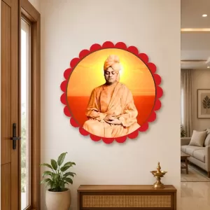 Swami Vivekananda Wall Hanging Photo Frame | 8 Inch Round Floral Design With Golden Hanging Chain | Decorative Religious Wall Decor For Home, Office, Temple & Pooja Room (F22129) Swami Vivekananda Wall Hanging Photo Frame | 8 Inch Round Floral Design With Golden Hanging Chain | Decorative Religious Wall Decor For Home, Office, Temple & Pooja Room (F22129)