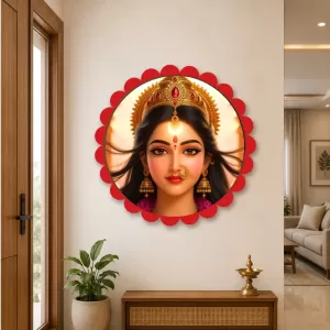 Goddess Durga Wall Hanging Photo Frame | 8 Inch Round Floral Design With Golden Hanging Chain | Decorative Religious Wall Decor For Home, Office, Temple & Pooja Room (F22134) Goddess Durga Wall Hanging Photo Frame | 8 Inch Round Floral Design With Golden Hanging Chain | Decorative Religious Wall Decor For Home, Office, Temple & Pooja Room (F22134)