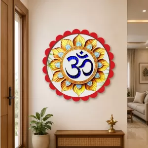 Om Symbol Wall Hanging Photo Frame | 8 Inch Round Floral Design With Golden Hanging Chain | Decorative Religious Wall Decor For Home, Office, Temple & Pooja Room (F22156) Om Symbol Wall Hanging Photo Frame | 8 Inch Round Floral Design With Golden Hanging Chain | Decorative Religious Wall Decor For Home, Office, Temple & Pooja Room (F22156)