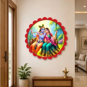 Radha Krishna Wall Hanging Photo Frame | 8 Inch Round Floral Design With Golden Hanging Chain | Decorative Religious Wall Decor For Home, Office, Temple & Pooja Room (F22173) Radha Krishna Wall Hanging Photo Frame | 8 Inch Round Floral Design With Golden Hanging Chain | Decorative Religious Wall Decor For Home, Office, Temple & Pooja Room (F22173)