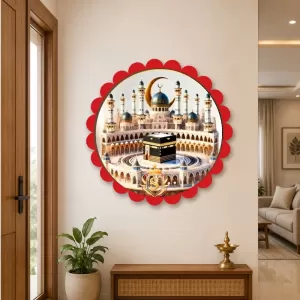 Mucca Masid Wall Hanging Photo Frame | 8 Inch Round Floral Design With Golden Hanging Chain | Decorative Religious Wall Decor For Home, Office, Temple & Pooja Room (F22181) Mucca Masid Wall Hanging Photo Frame | 8 Inch Round Floral Design With Golden Hanging Chain | Decorative Religious Wall Decor For Home, Office, Temple & Pooja Room (F22181)